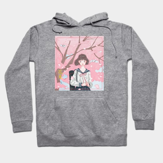 Anime girl and Sakura. Hoodie by SharandinaArt